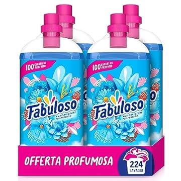 Fabuloso Ammorbidente Concentrato Profumato Fresco Mattino 4x1,25L | Bucato Morbido e Profumato per Settimane* | Fragranza Attivata dal Movimento | Rende i Capi Più Facili da Stirare** | 224 Lavaggi