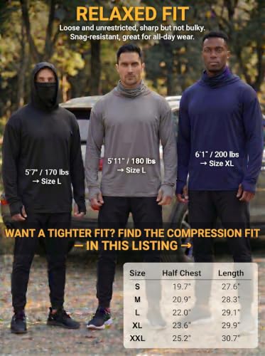 Image of 3-Pack Men's Sun Hoodie with Mask - Quick Dry Compression Fishing Shirts Long Sleeve Outdoor Work Tactical Hiking Gear