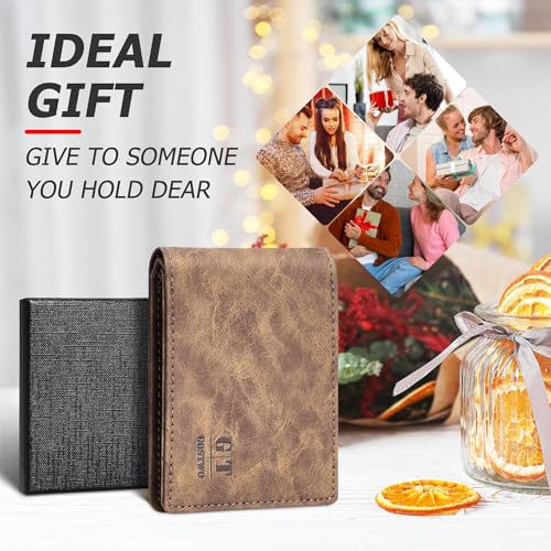 Image of Gostwo Mens Slim Bifold Wallet, RFID Blocking with ID Window & Card Slots | Faux Leather, Slim Front Pocket Fit, Multi Card Slots, RFID Privacy Protection, Gift for Men, Boy, Teen