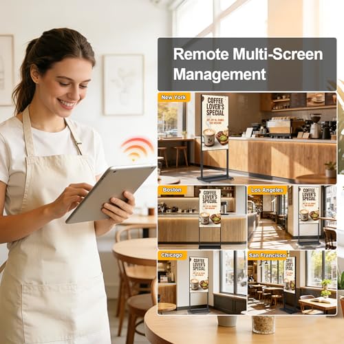 Image of 55 inch 4K Inch Floor Standing Digital Signage, 1000nits High Brightness Advertising Display, Digital Signage with CMS /U-Disk Plug&Play, Split Screen, 7 /24 Timer Switch,HDMI /USB /WiFi /Android OS