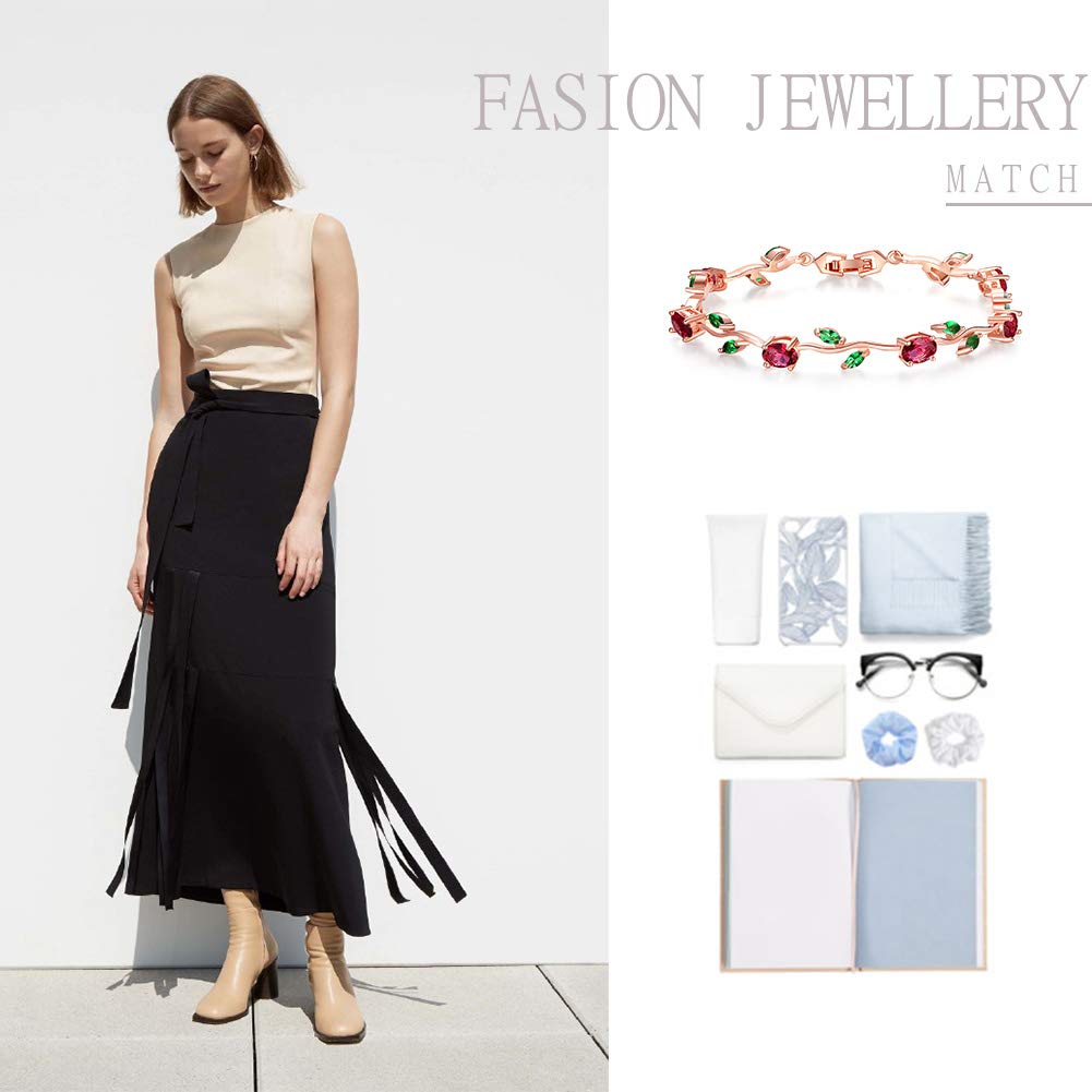 BISAER Lovely White Gold Plated AAA Cubic Zirconia Gemstone Flower Vine 7 Inches Bracelet for Mothers