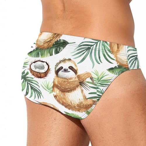 Cute Sloth Coconut Palm Leaves Novelty Men's Brief Swimwear Pants Swimming Trunks Beach Shorts Underwear3