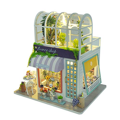 WYD DIY 2-Layer Gardening House Model Rooftop Sunshine Botanical Garden Flower House DIY Wooden Green House Flower Shop Doll House Kit Craft Gift Toys