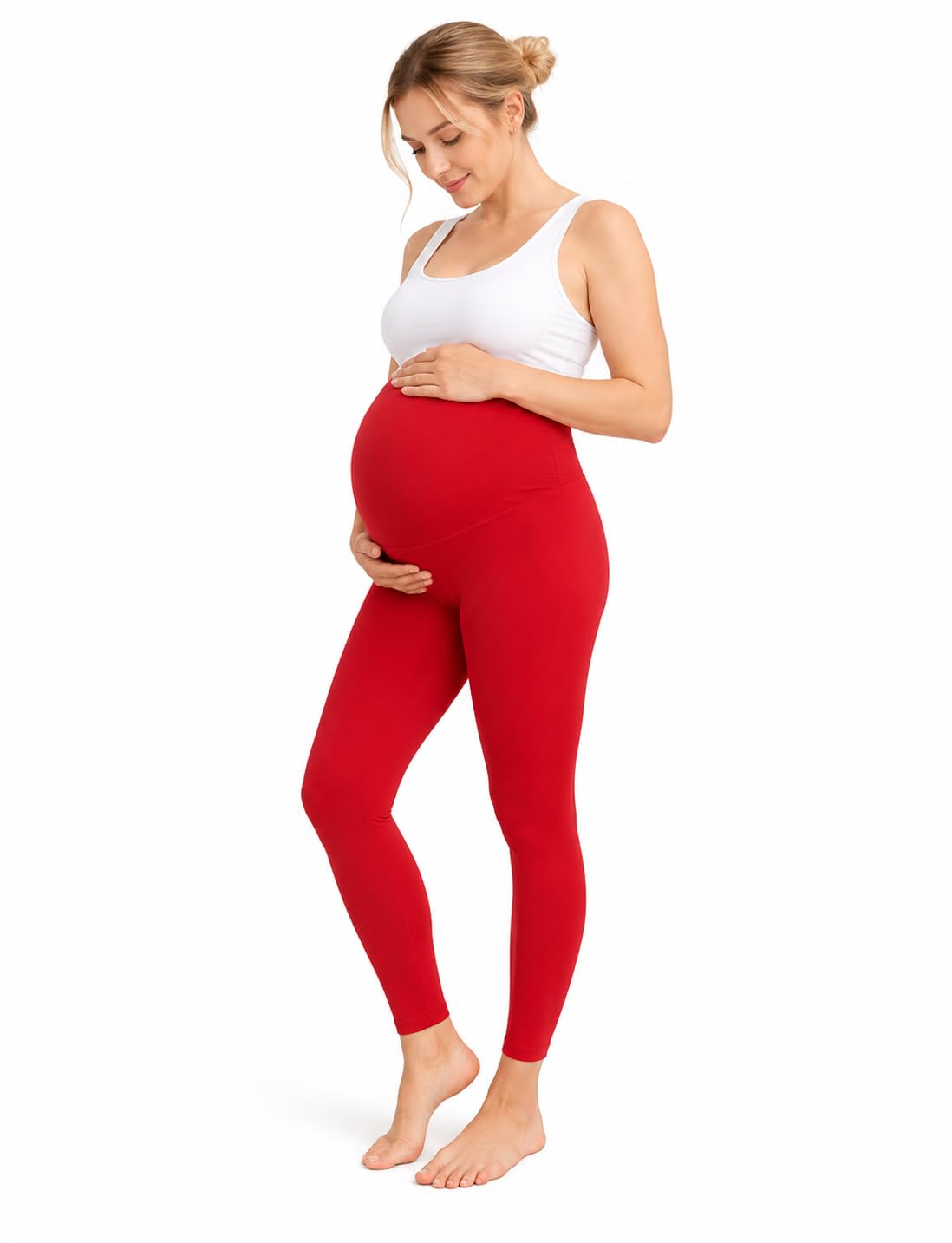 tummy Maternity Leggings for Women | High Waist Pregnancy Yoga Pants Support | Stretchable, Breathable & Comfortable Activewear for Workout, Jogging & Casual Wear, Red 2XL-picture-29