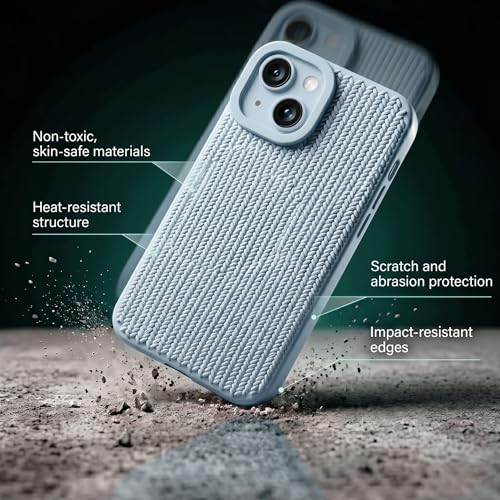 Image of amazon basics Luxury 3D Knitted Texture Soft Silicone Back Cover for iPhone 14 | Slim Fit Shockproof Case with Camera Protection & Non-Slip Grip - Blue
