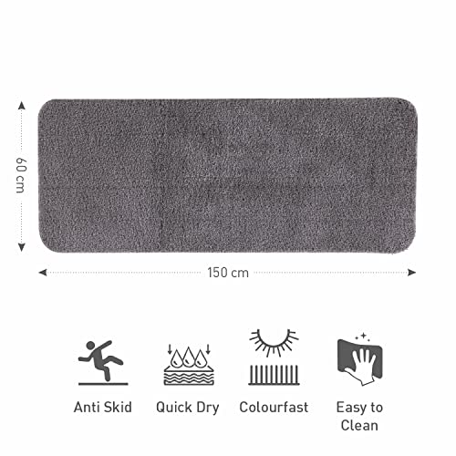 Image of Obsessions Ultra-Absorbent Quick-Dry Bath Runner | 1400 GSM Polyester | Soft, Non-Slip & Fast-Drying Bathroom Rug for Safety & Comfort | 60 x 150 cm | Grey