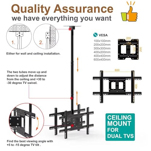 Image of Audiovan Dual Side Heavy Duty Led TV Ceiling Mount Adjustable Bracket, TV Wall Mount Bracket Fits 32-70 Inch LCD LED 4K TVs, Flat Screen Display, Adjustable Height Telescoping Tilt and Swivel