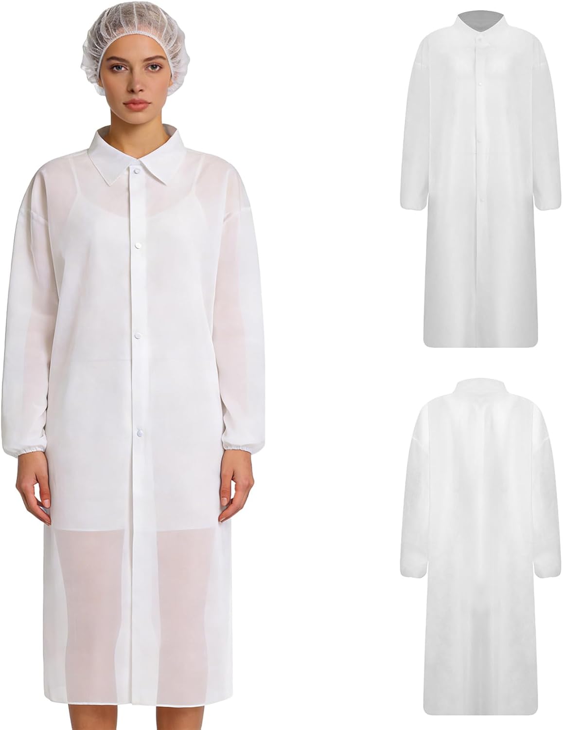 Sywiyi 10pcs Unisex Disposable Lab Coats Long Sleeve Knee Length Medical Lab Jacket Disposable Gowns