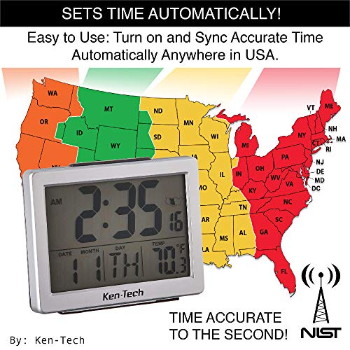 Sonnet Ken-Tech T-4652 Atomic Radio Controlled LCD A larm Clock, 1.5-Inch, Black Blue Light - Image 2