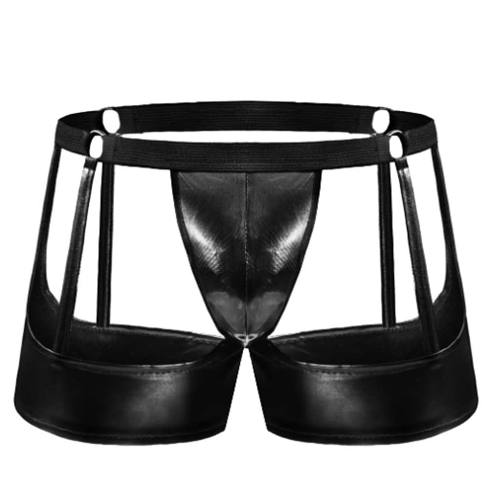 JPXJGT Men's Jockstraps Wet Look Faux Leather Boxer Shorts Erotic Clubwear(Size:One Size,Color:Black)
