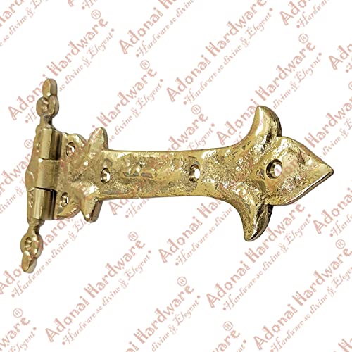 Image of Adonai Hardware Adonijah Brass Strap T Hinge (7.9 inch x 2 Pack, Polish Lacquered) for Barn Doors, Gates, Kitchen Cabinets, Sheds, Wooden Box, Furniture, Cedar Chest and Trunks