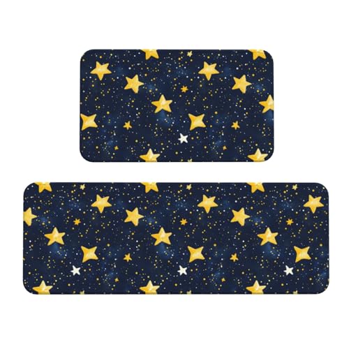GVYGVY Antifatigue Kitchen Mats for Floor 2 Piece - Stars in The Night Sky Print Kitchen Rugs Washable, Non Slip Runner Rug Standing Mat for Office/Bathroom/Laundry/Home Decor and Accessories