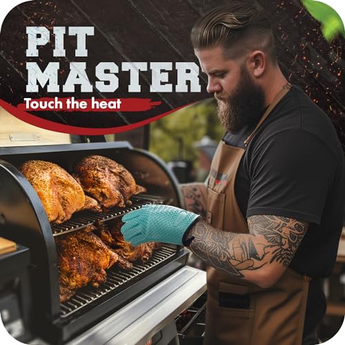 Image of KITCHEN PERFECTION Silicone Smoker Oven Gloves -Extreme Heat Resistant BBQ Gloves -Handle Hot Food Right on Your Smoker Grill Fryer Pit|Waterproof Oven Mitts Grill Gloves |Superior Value Set+3 Bonuses