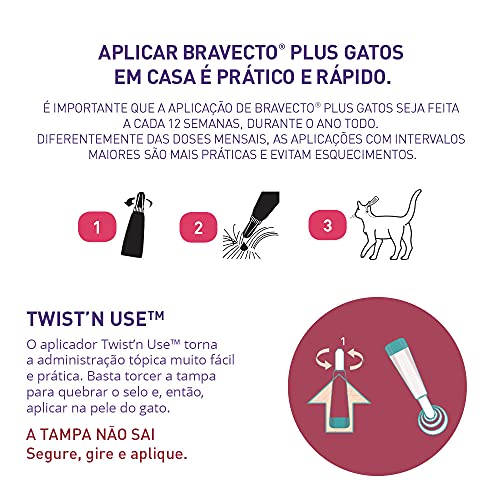 Bravecto Plus Antipulgas e Carrapatos Gatos 1,2 a 2,8Kg