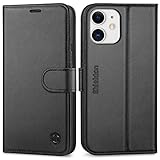 SHIELDON Case for iPhone 12/12 Pro 5G, Genuine Leather Folio Wallet Magnetic Shock Absorbing Case RFID Blocking Credit Card Holder Kickstand Compatible with iPhone 12 5G (6.1 inch, 2020) - Black