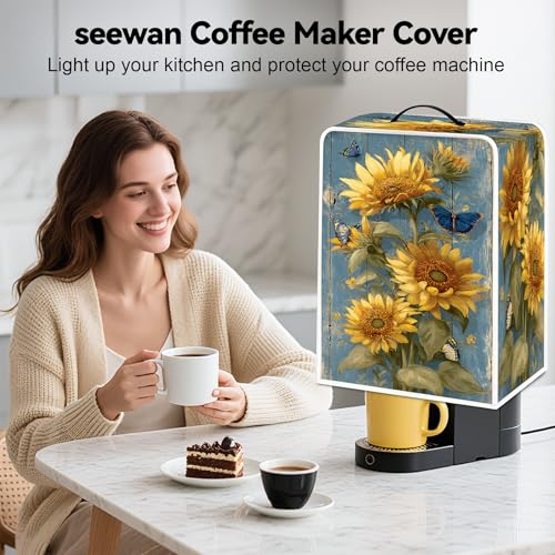 Image of Universal Coffee Maker Cover, Durable Polyester Lightweight Long-Lasting Dustproof Cotton Blend Appliance Protector for Kitchen Countertops (Yellow and Green)