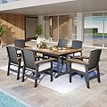 MIXPATIO 7-Piece Outdoor Patio Dining Set, HDPE Patio Furniture Set with Woven Vine Backrest, Rattan Wicker Patio Furniture Sets with Ultra-Soft Cushions for Backyard, Deck, Garden - Black