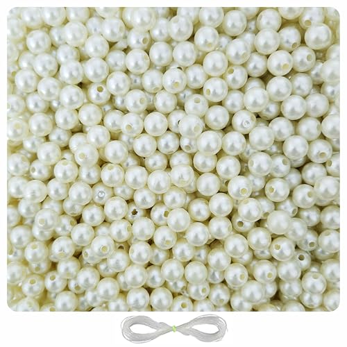 Image of 200 Pcs Off White Pearl Beads for Jewellery Making Kit - 12 mm - Beads for Bracelet Making Kit - Pearls for Craft - 200g