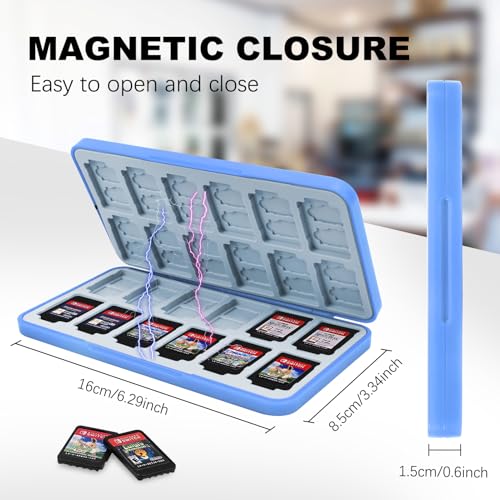 Image of FYY Nintendo Switch Game Case Holder for Switch 2 Cartridge Case with 24 Game Card Slots & 48 Micro SD Card Slots, Hard Shell, Silicone Lining Light Blue Gamepad Pattern