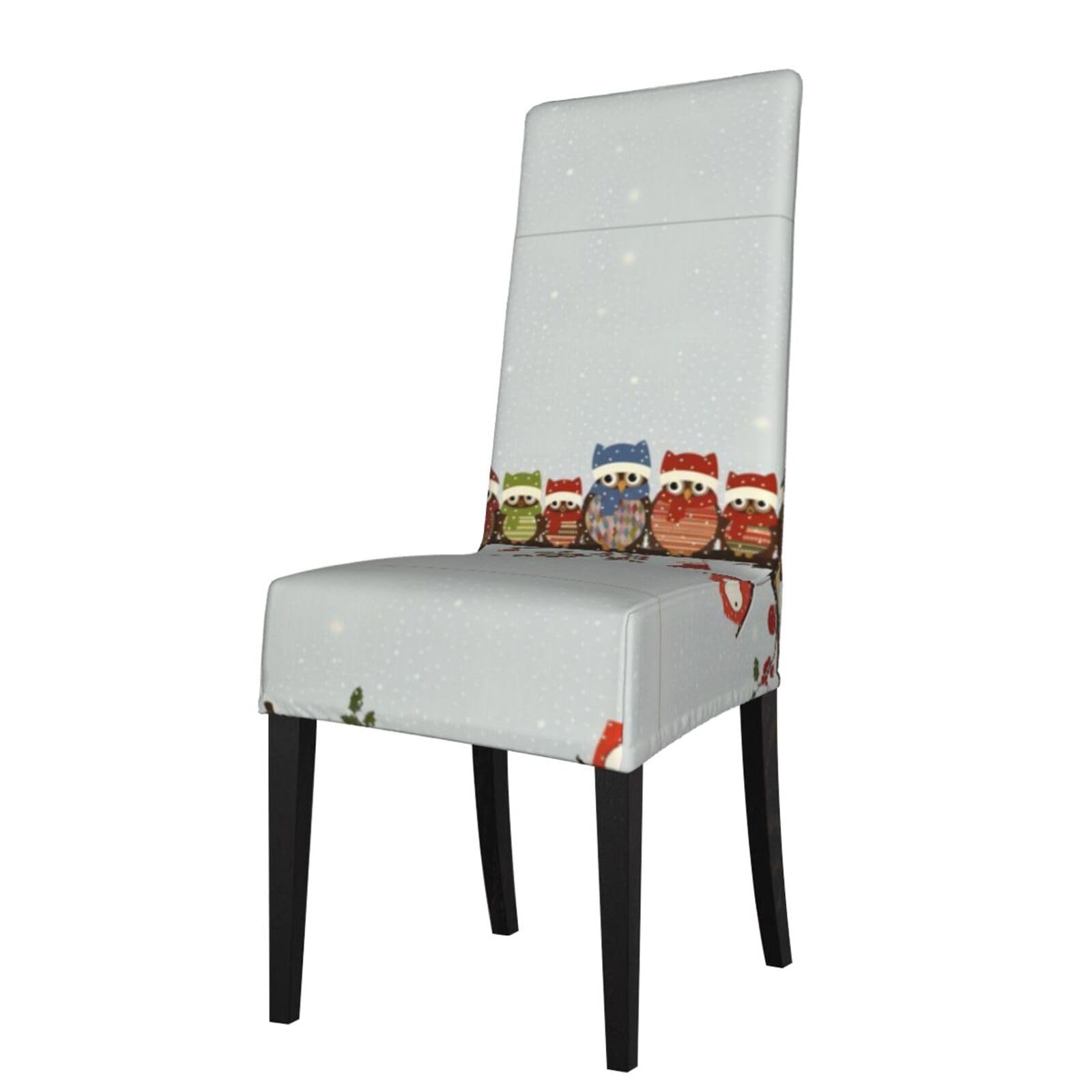 HLSBSSL Cute Christmas Owls on Branch Printed dining chair covers, wrinkle-resistant and iron-free, suitable for hotels, banquets, and conferences