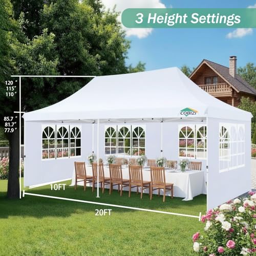 Image of COBIZI 10x20 Pop up Canopy Tent for Parties, Carry Bag,6 Walls,4 Sandbags