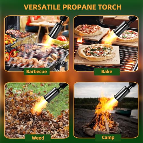 Image of Powerful Propane Torch with One-Touch Max Fire, Adjustable Kitchen Torch with Safety Lock, Flamethrower, Blow Torch Gun for Grill, BBQ, Sous Vide, Campfire Starter (Tank Not Included)