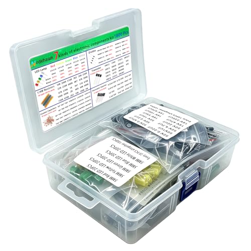 Nodehawk Electronic Component Kit -Total 1800 Pcs LED Diodes Resistors Capacitors Ceramic Capacitors Transistors Diodes - for DIY Projects Electronics Hobbyists