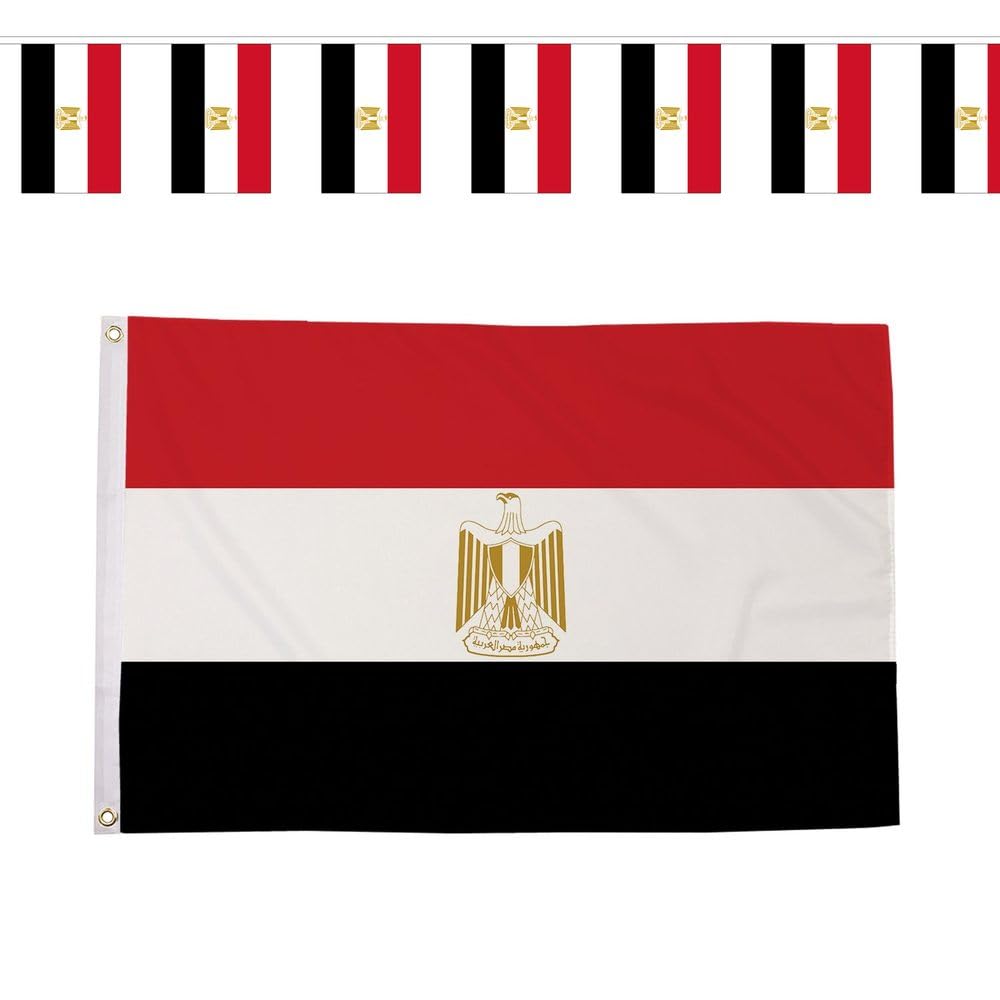 Flagtex Egypt The Pharaohs World Cup 2026 Medium Team Bundle Includes 5ft x 3ft Premium Polyester Flag and 9m Rectangle Bunting Football Fan Pack Indoor Outdoor Decoration