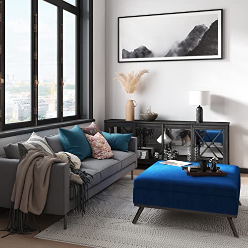 Simplihome Owen 36 Inch Wide Square Coffee Table Lift Top Storage Ottoman, Cocktail Footrest Stool In Upholstered Blue Velvet, Mid Century Modern, Living Room #TOP1