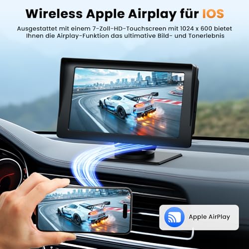 Volam Draadloos CarPlay Android Auto-display met 7 inch touchscreen, CarPlay-scherm met GPS-navigatie, spraakassistent, Mirror Link, Bluetooth 5.0, AUX, FM - Afbeelding 6
