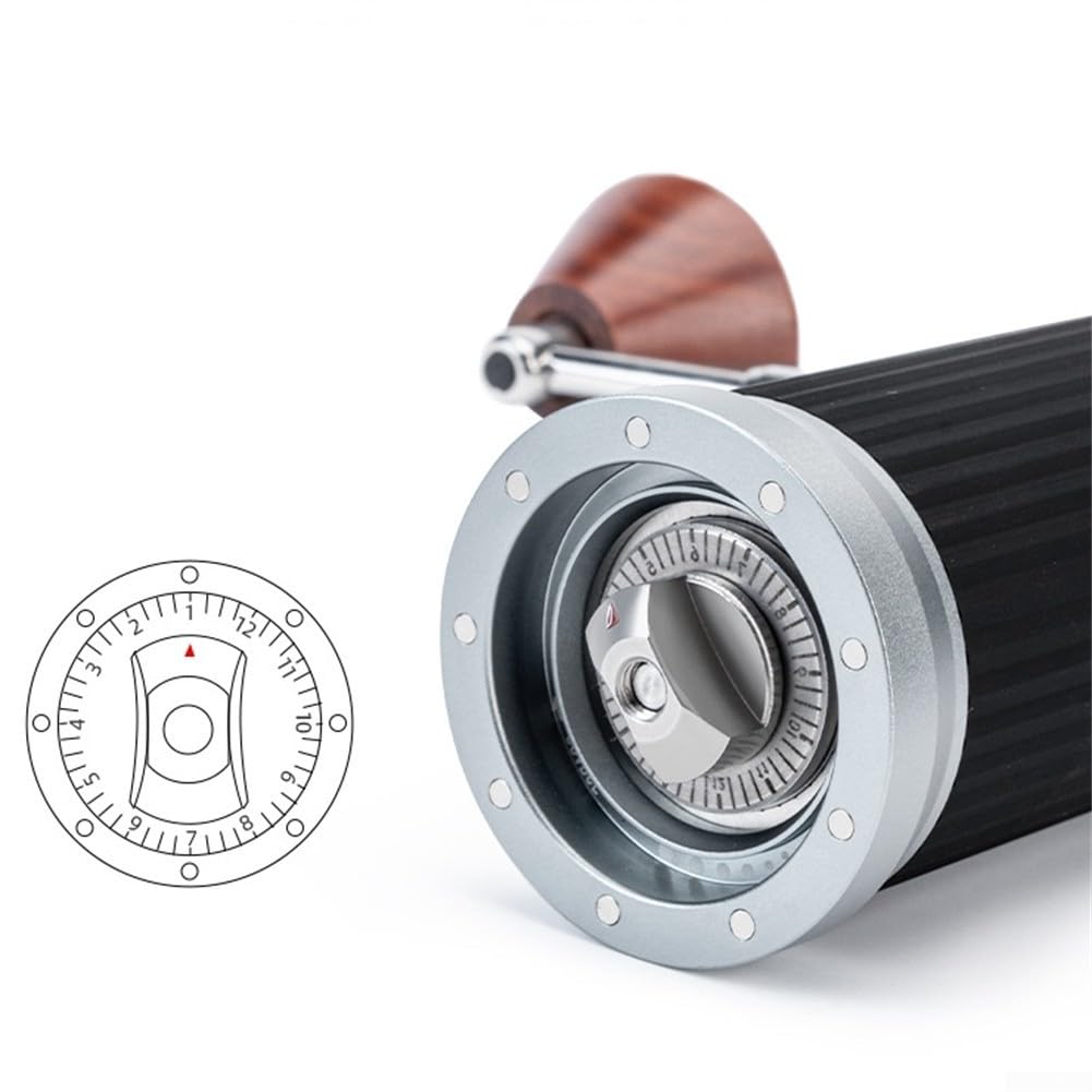 Molinillo de café manual, molinillo de rebabas ajustable de acero inoxidable con 24 ajustes de molienda, mango plegable portátil para espresso vertido, viajes, camping, negro (plateado)