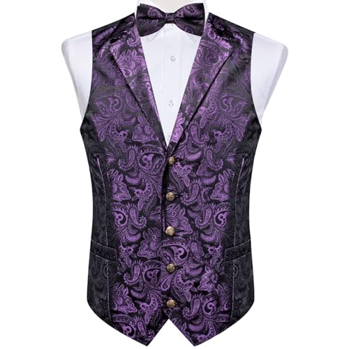 DiBanGu Silk Paisley Vest for Men Wedding Waistcoat and Necktie Bowtie Lapel Pin Set 7PCS Dress Vests for Suit or Tuxedo4