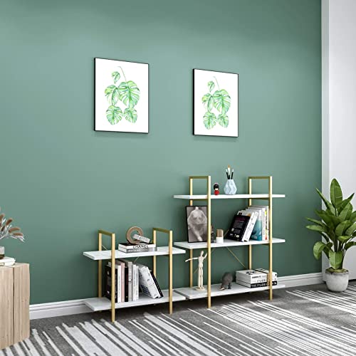 Iotxy 2-Tier Open Shelf Bookcase - Modern Freestanding Wooden Display Stand Unit With Metal Frame For Home And Office, Bookshelf, Gold White #TOP7