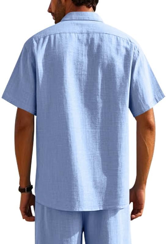 Men's Linen Shirt - Short Sleeve Button Down Collar Solid Casual Shirts with Pocket for Vacation Business - Image 3