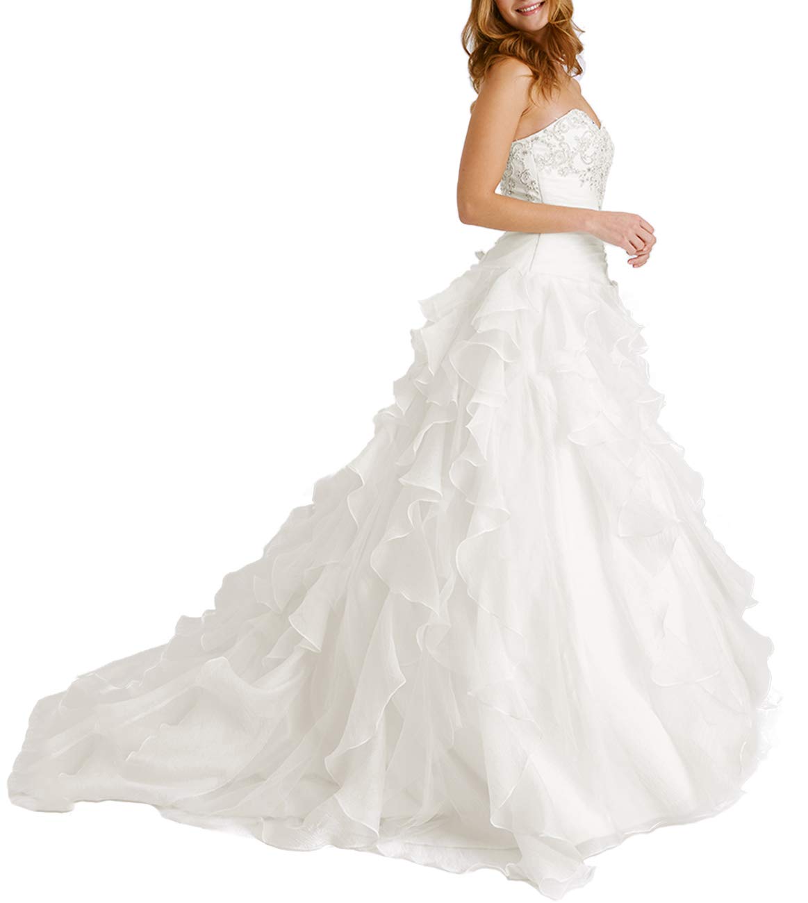 Abito da Sposa Vintage Tulle Moda da Sposa Backless con Treno, Avorio, 32