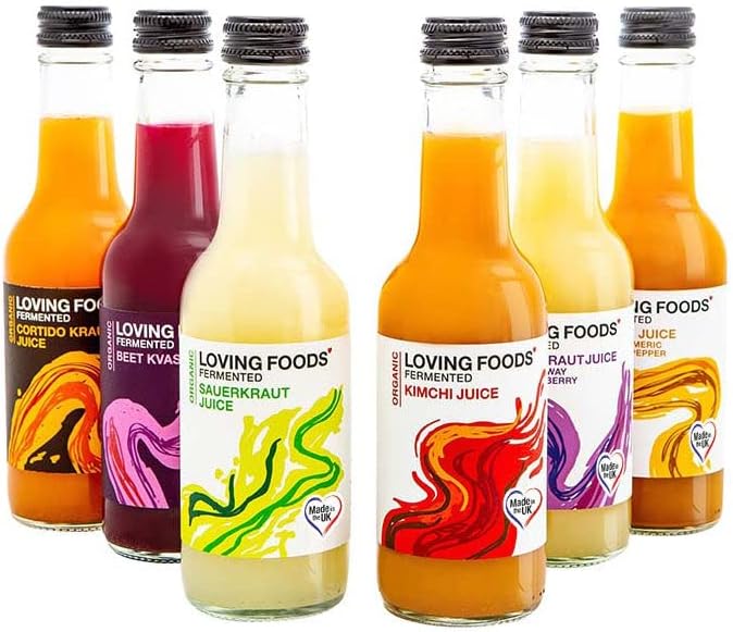 Loving Foods *Organic & Made in the UK* Fermented Vegetable Juice Mixed Case (250ml) Raw, Unpasteurised & Bursting with Beneficial Live Bacteria (6 x Bottles)