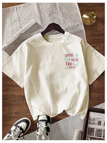 Image of RoseSeek Women's Graphic Letter Tee Crew Neck Drop Shoulder Trendy Summer T Shirt Short Sleeve Vintage Car Print Top