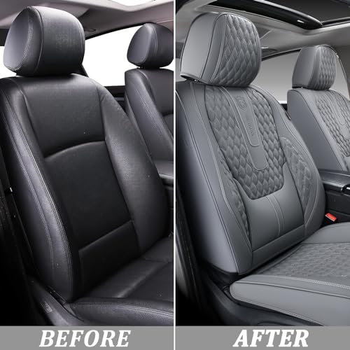 Image of Coverado Front Seat Covers, Car Seat Cover, Leather Seat Covers for Car, Automotive Seat Covers Protector with Lumbar Support Universal Fit for Most Sedans SUV Pick-up Truck(Gray)