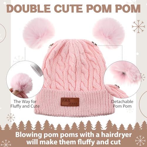 Handepo 2 Set Kids Winter Hat Scarf Gloves Set Warm Toddler Knit Beanies Gloves Neck Warmer for Boys Children Girls3