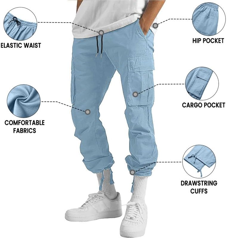 ALLABREVE Mens Casual Joggers Pants Hiking Drawstring Chino Cargo Pants Straight Leg Pants - Image 7