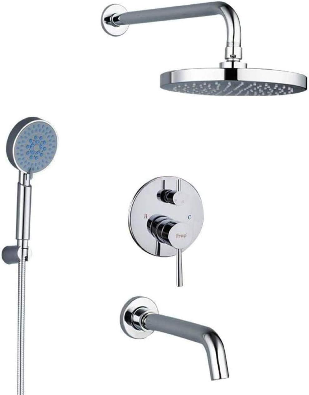 Shower Set Bathroom Shower Mixer Round ABS Shower Head Bathtub Shower Mixer tap Set with Hand Shower Wall Bracket Shower System arm