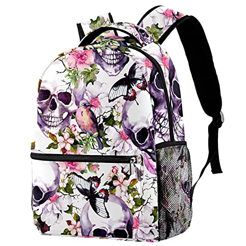 Sac à dos école primaire imprimé crâne et fleurs pour la rentrée scolaire des enfants