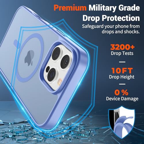 Image of SUPFINE Magnetic for iPhone 16 Pro Max Case (Compatible with MagSafe) (Military Grade Drop Protection) Slim Translucent Matte Shockproof Phone Cover,Blue Purple