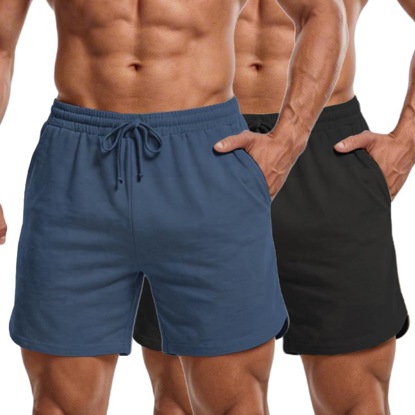 COOFANDY Men's Sweat Shorts 2 Pack 7" Gym Workout Drawstring Jogger Shorts with Pockets