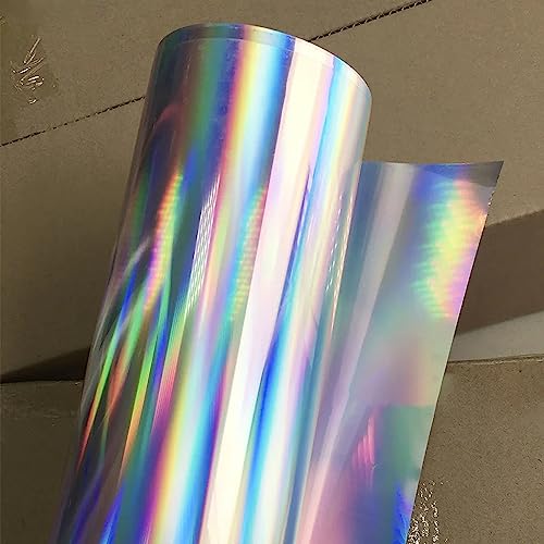 Image of Lypumso Holographic Laser Silver Vinyl Wrap, PET Chrome Metallic Car Wrap Self Adhesive Decal Sticker Air Release Glossy Film Vinyl Sheet for Cars (Silver, 1ft x 10ft)