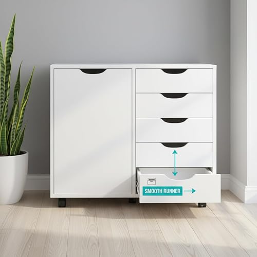 Miniatura 5 de Naomi Home Amy - Cómoda de 5 cajones, armario de almacenamiento de madera con ruedas, organización de almacenamiento de manualidades, cajón de