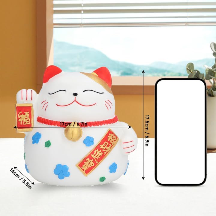 ラッキーキャット 貯金箱 高さ6.9インチ 日本のラッキーキャットコインバンク 中国風水 ラッキーキャット フィギュア 招き猫貯金箱