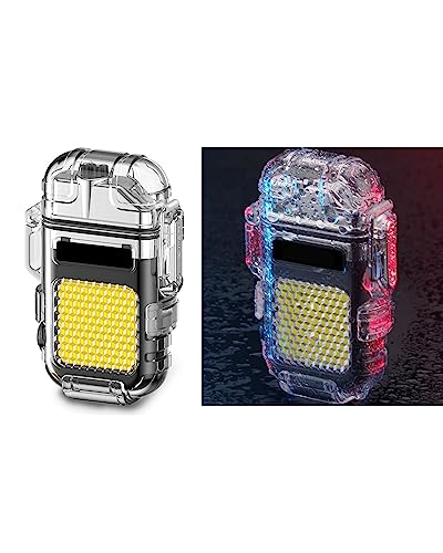 Jnfire Isqueiro 3 em 1, à prova d'água, recarregável, multifuncional, arco duplo, isqueiros elétricos à prova de vento de plasma para atividades ao ar livre, acampamento, caminhada