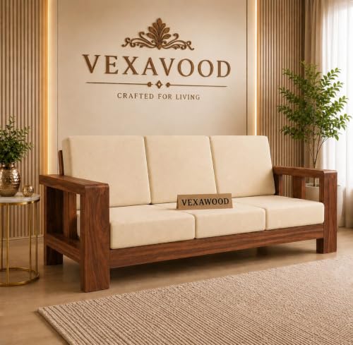 Image of Sheesham Wooden 3 Seater Sofa for Living Room | Solid Wood Sofa | Rosewood Sofa Set for Home & Office | Lounge (Walnut, 3 Seater)