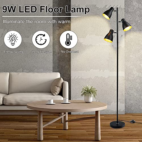 Adjustable 3-Light Industrial Floor Lamp for Living Room or Office